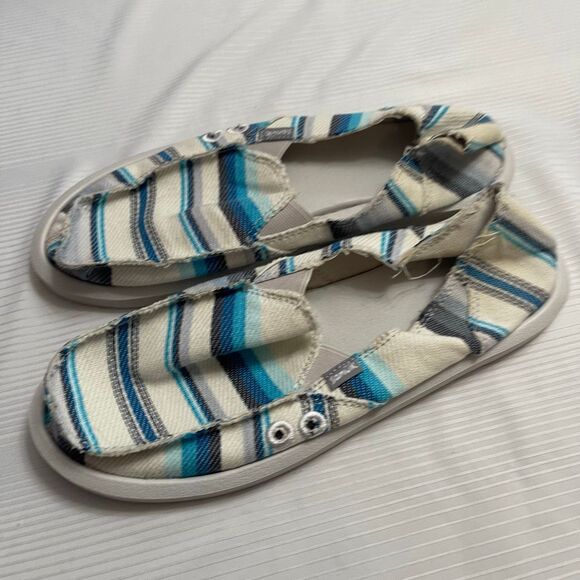 Sanuk You Got My Back Blanket Blue Striped Slides Surfer Shoes Size 9 - Picture 4 of 8